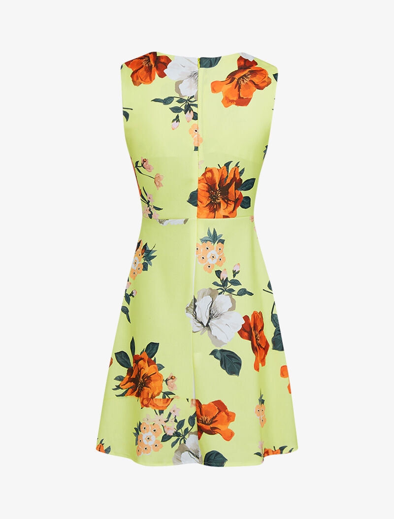 Robe fleurie à taille marquée à bande brodée - jaune - 2