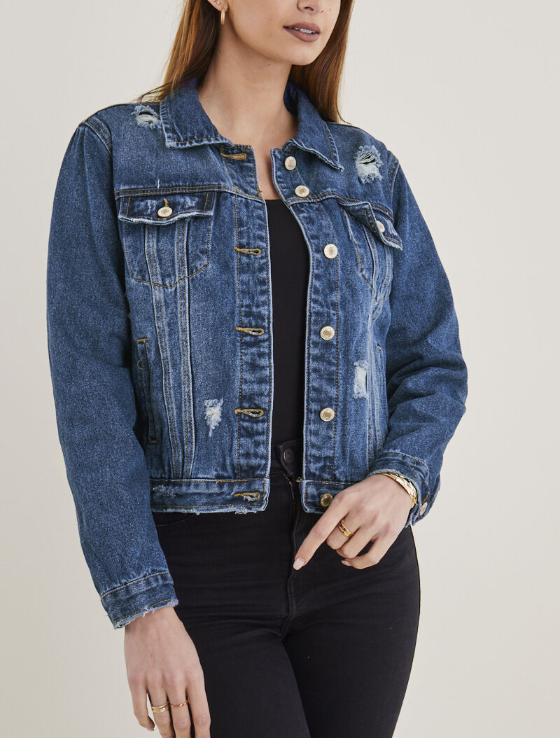 Veste en jean à déchirures - bleu denim - 1