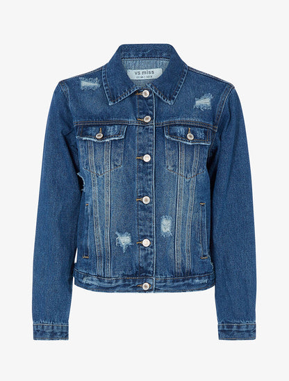 Veste en jean à déchirures - bleu denim - 2