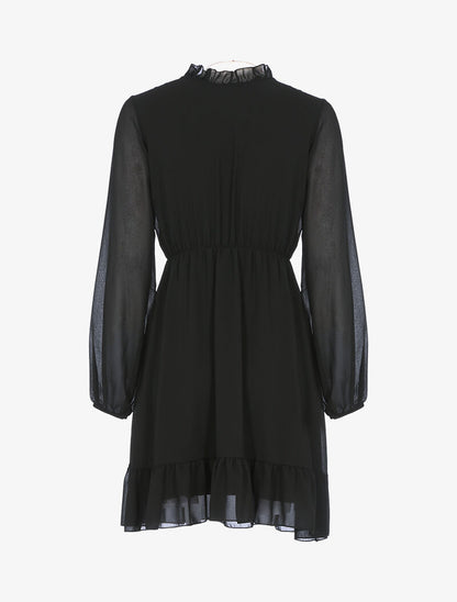 Tunique style robe en voile à encolure montante - noir - 2