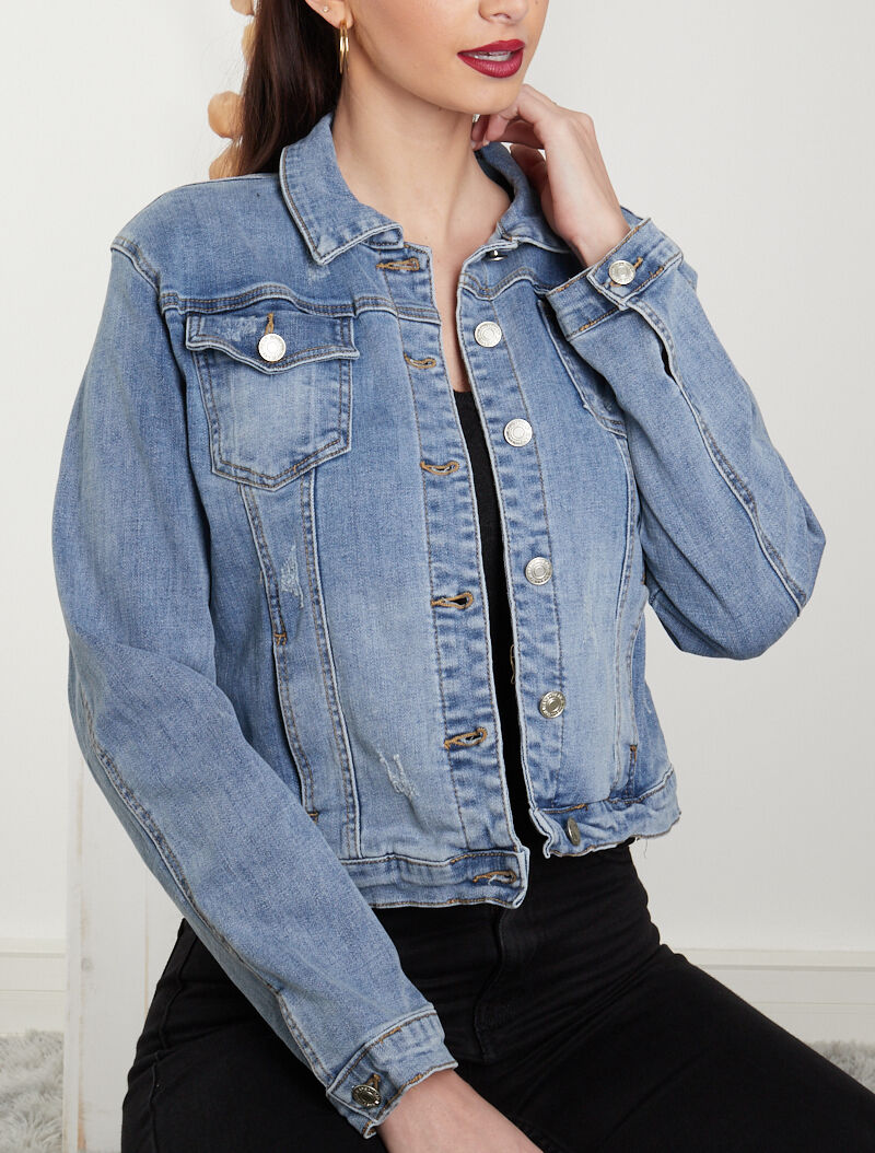 Vestes en jean à détails griffés - bleu denim - 1