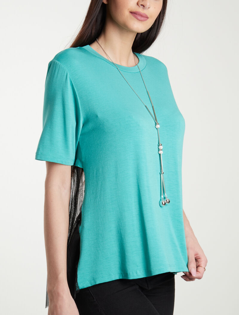 T-shirt fluide à dos en tulle - vert menthe - 5