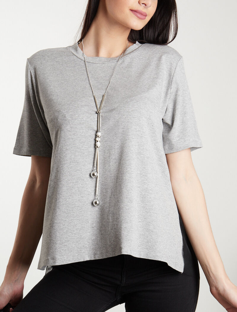 T-shirt fluide à dos en tulle - gris clair - 5