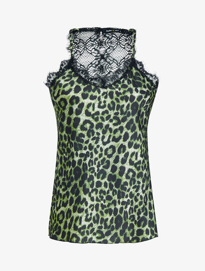 Débardeur satiné à imprimé léopard - kaki - 3