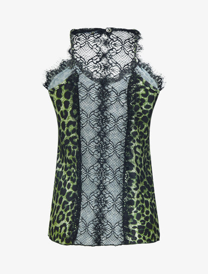 Débardeur satiné à imprimé léopard - kaki - 4