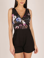 Combishort à buste imprimé floral - noir - 4