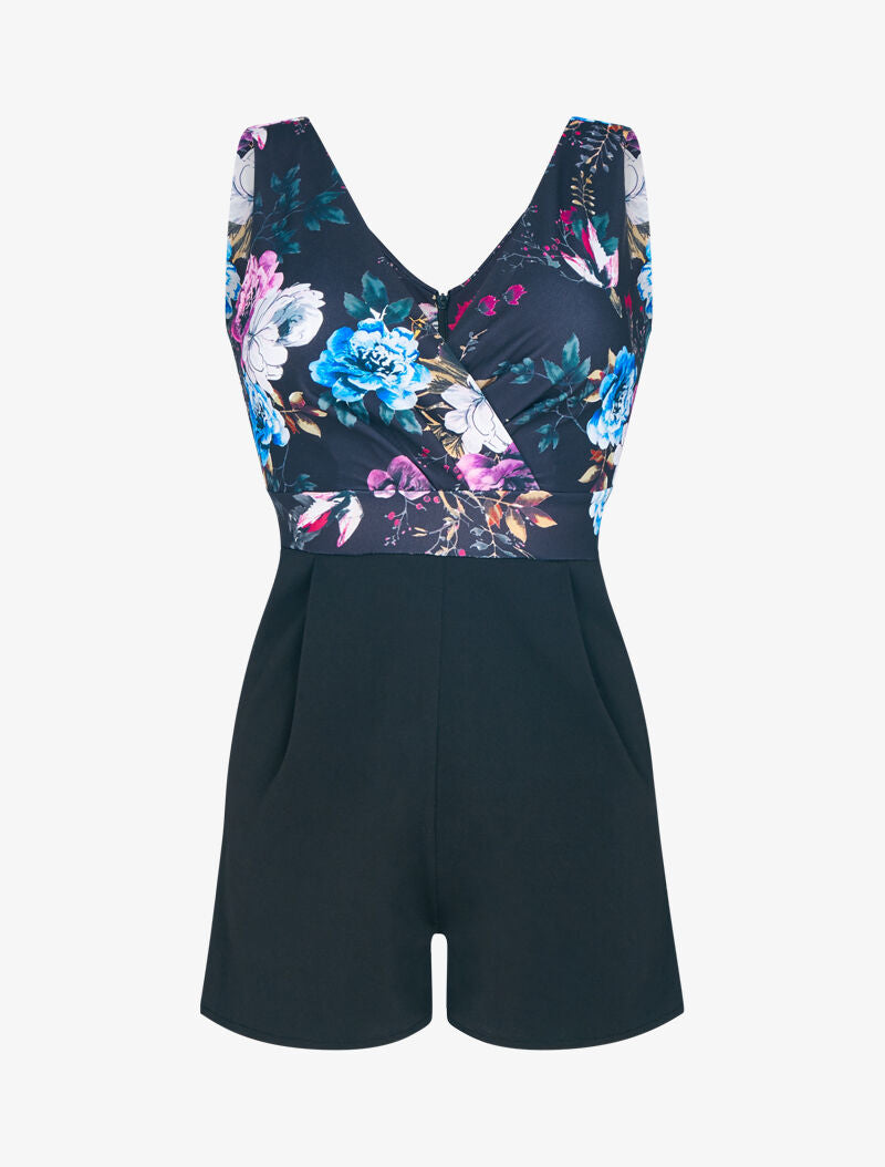 Combishort à buste imprimé floral - noir - 2