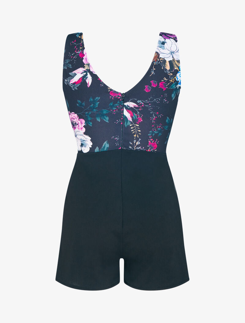 Combishort à buste imprimé floral - noir - 3
