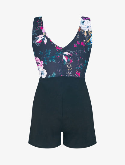 Combishort à buste imprimé floral - noir - 3