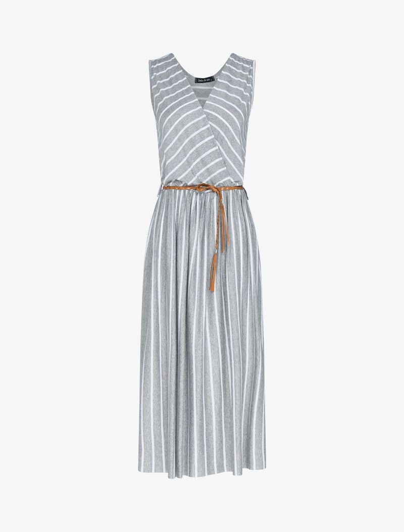 Robe longue à imprimé style marinière - gris clair - 3