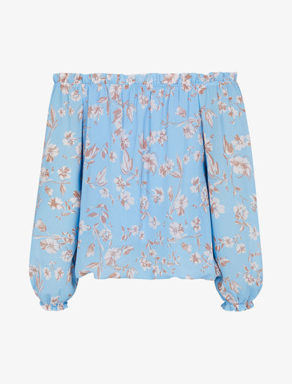 Blouse à col bardot à imprimé floral - bleu ciel - 2