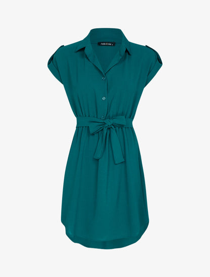 Robe patineuse à manches courtes rabattables - bleu canard - 3