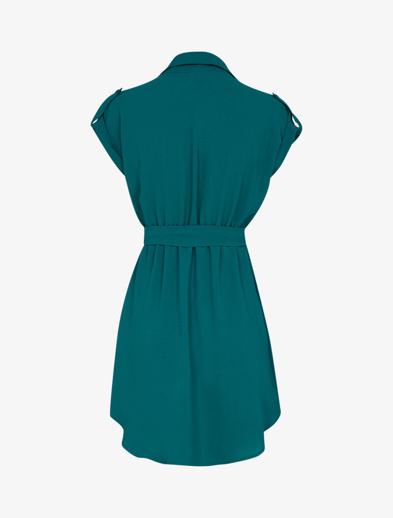 Robe patineuse à manches courtes rabattables - bleu canard - 2