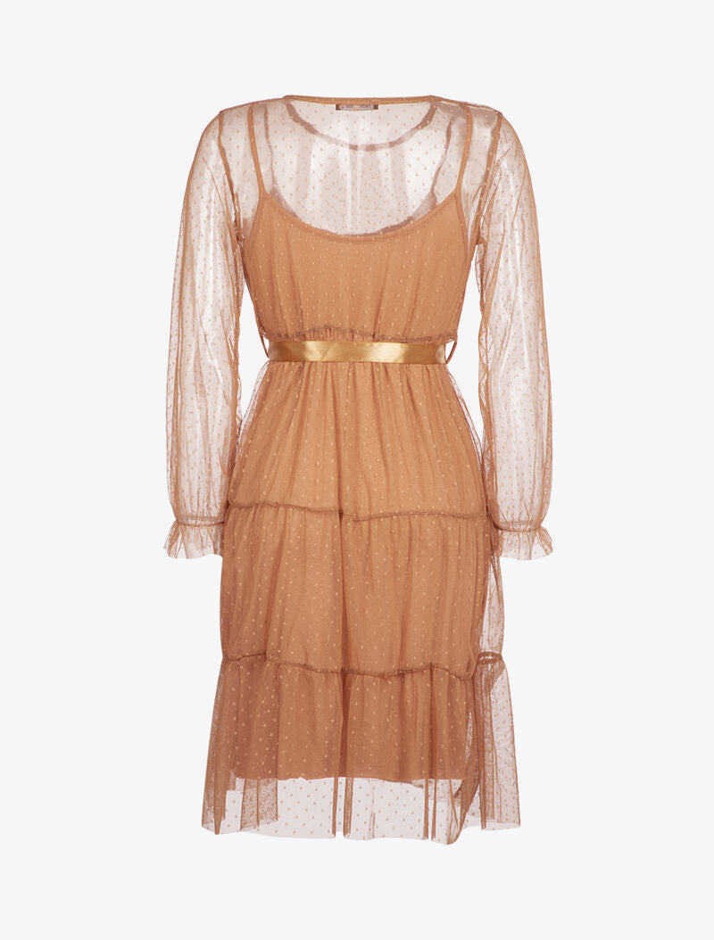 Robe en résille et pois - camel - 3