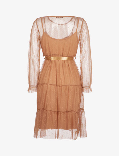 Robe en résille et pois - camel - 3