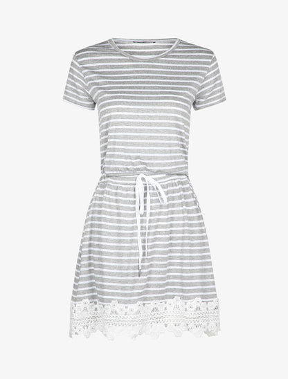 Robe rayée à bord crochet - gris clair - 1
