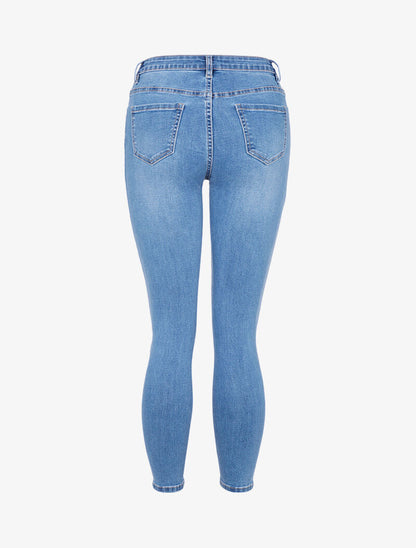 Jean 7/8 mit Schnittdetails an den Rändern - Denimblau