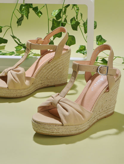 Compensées à ganse plissée en tissu - beige - 5