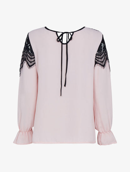 Blouse à empiècement dentelle - rose - 2