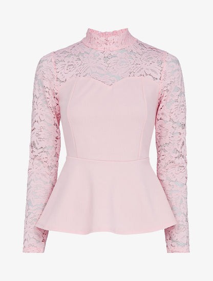 Top péplum bi matière - rose - 1