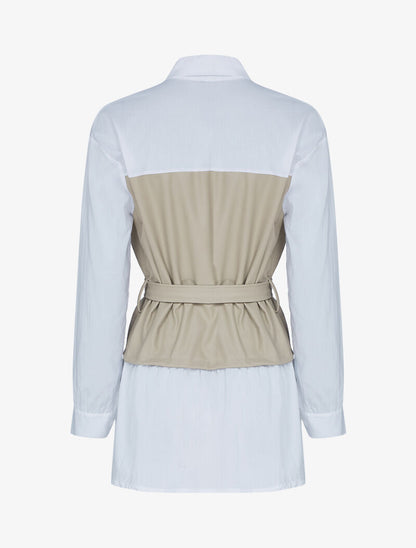 Tunique style chemise à buste simili - beige - 2