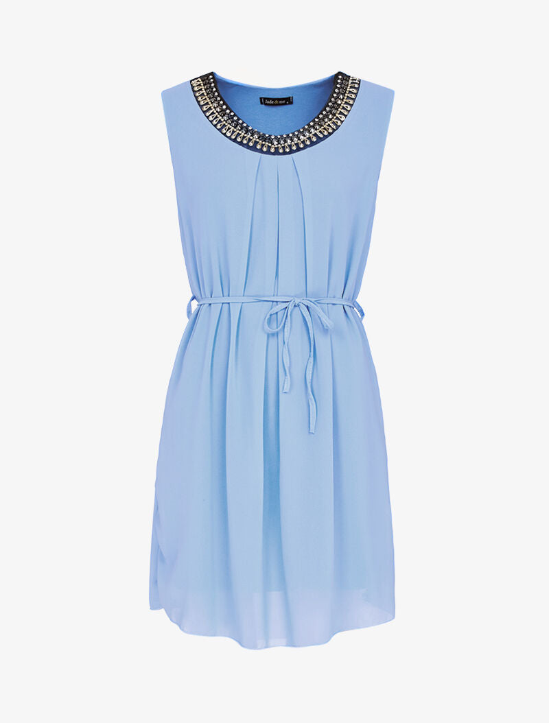 Robe coupe trapèze à col bijou - bleu ciel - 2