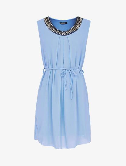 Robe coupe trapèze à col bijou - bleu ciel - 2