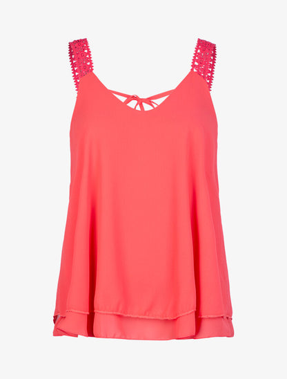 Top en voile à bretelles crochet - corail - 1