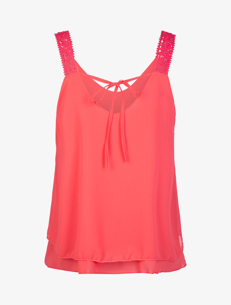 Top en voile à bretelles crochet - corail - 2