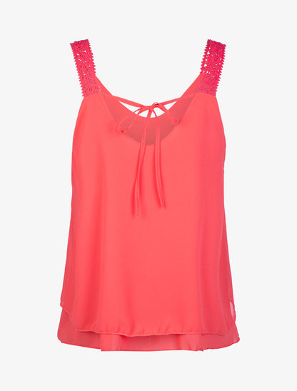 Top en voile à bretelles crochet - corail - 2