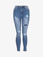 Jean skinny à déchirures doublées - denim clair - 1
