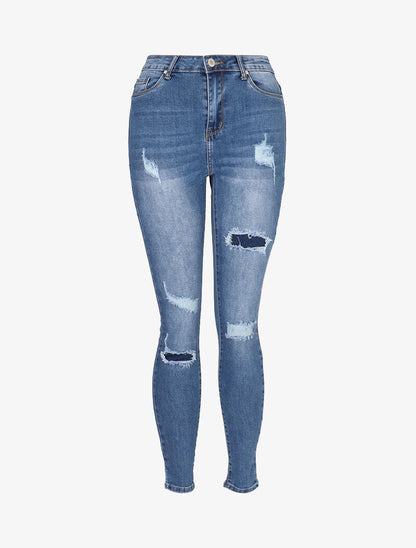 Jean skinny à déchirures doublées - denim clair - 1