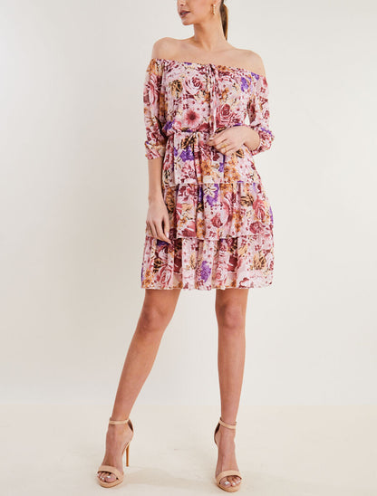 Robe volantée à imprimé floral - rose - 1