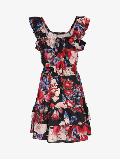 Robe fleurie à bretelles volantées - noir - 2