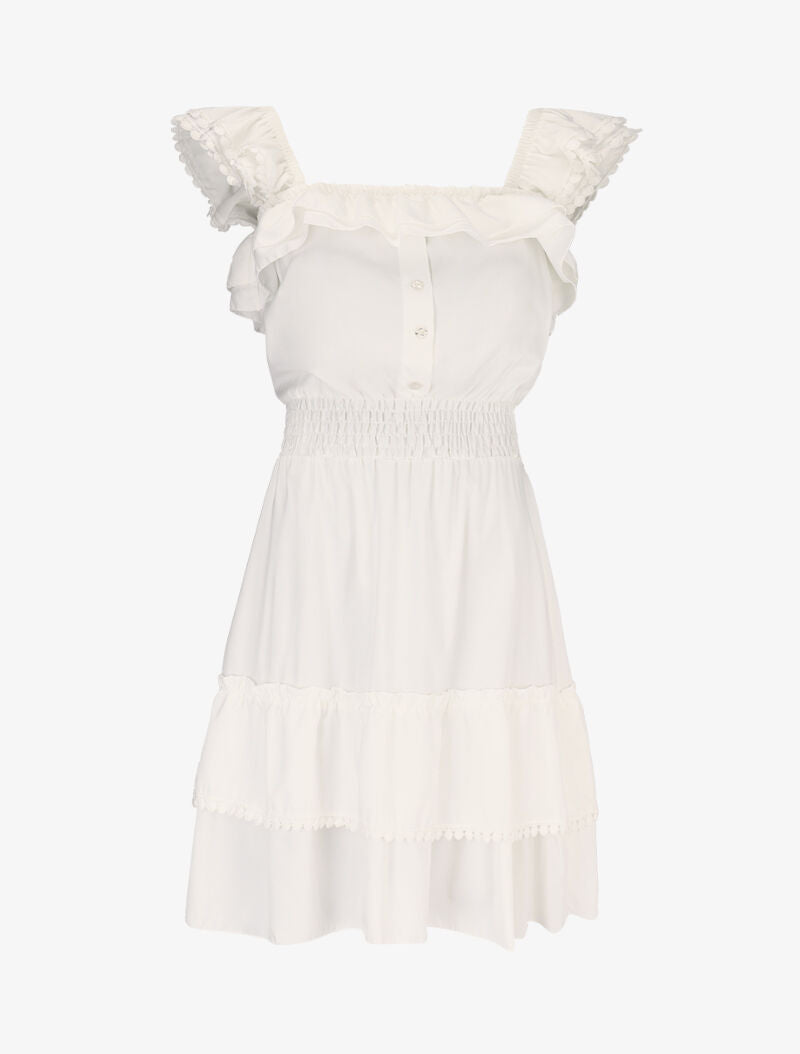 Robe unie à bretelles volantées - blanc - 3