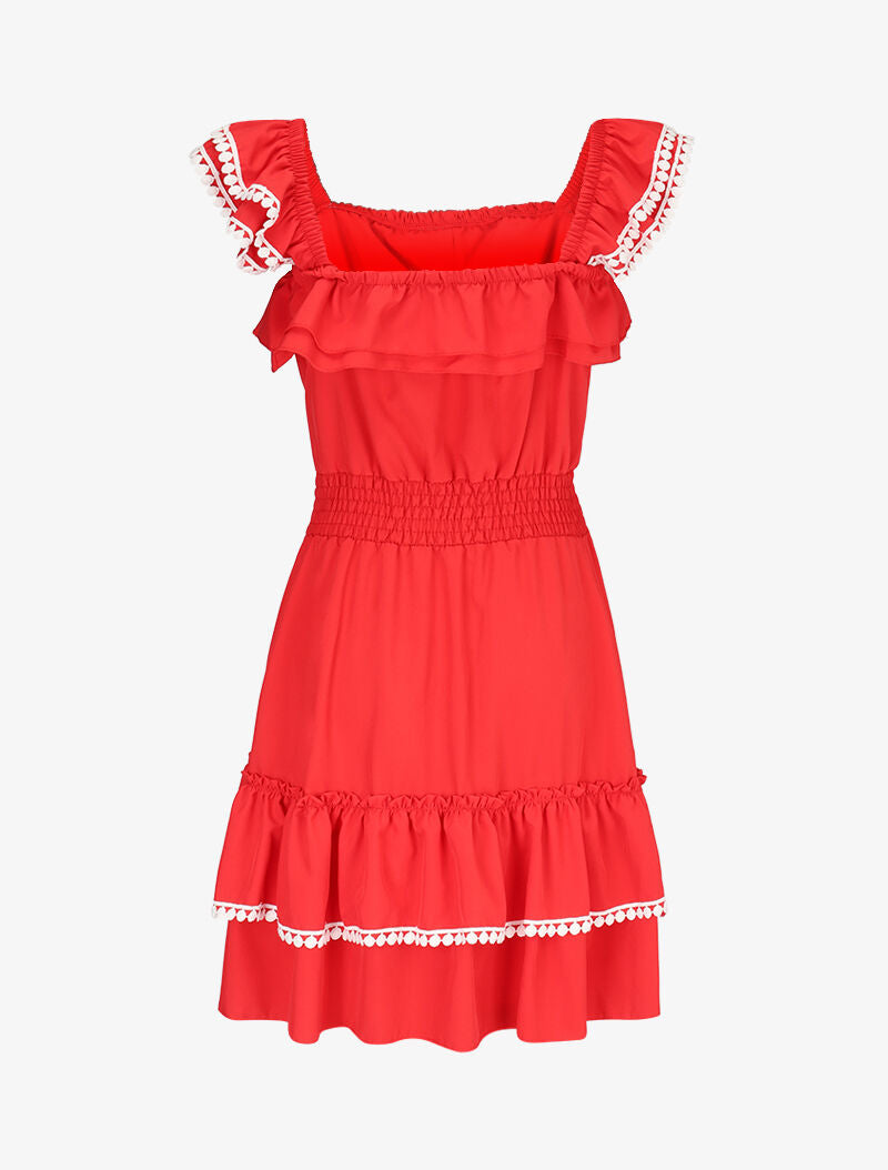 Robe unie à bretelles volantées - rouge - 2