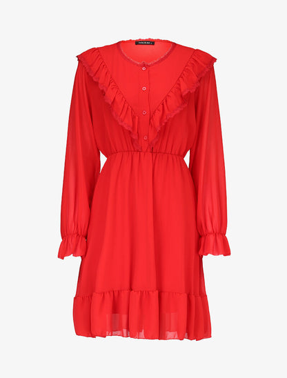 Robe en voile et dentelle - rouge - 2