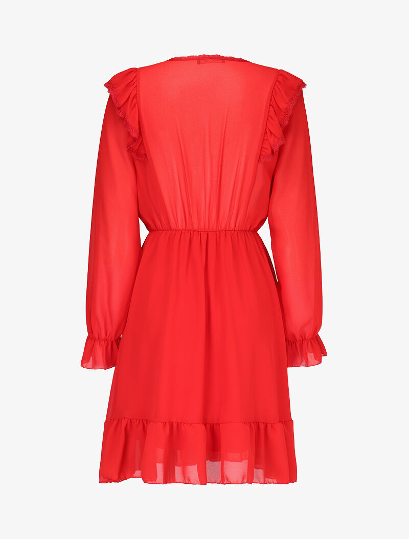 Robe en voile et dentelle - rouge - 3