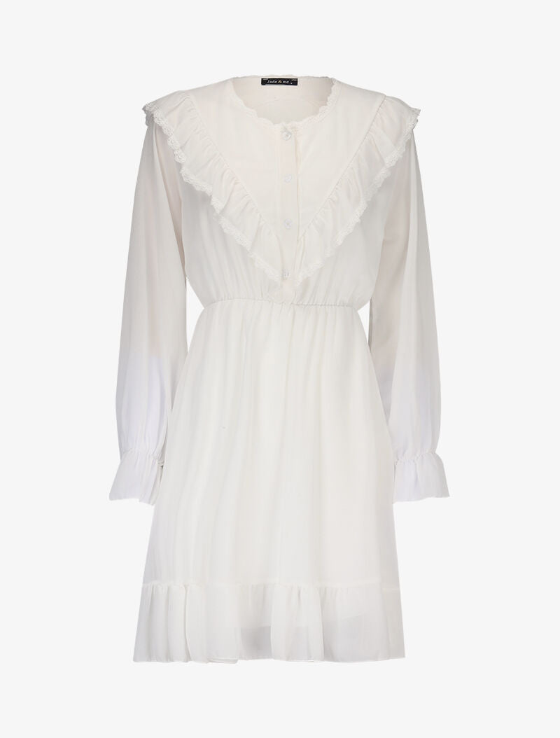 Robe en voile et dentelle - blanc - 1