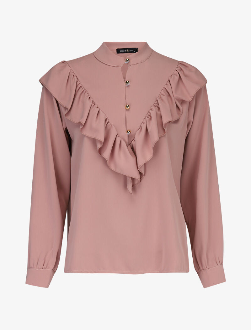 Blouse boutonnée et volantée - rose - 3