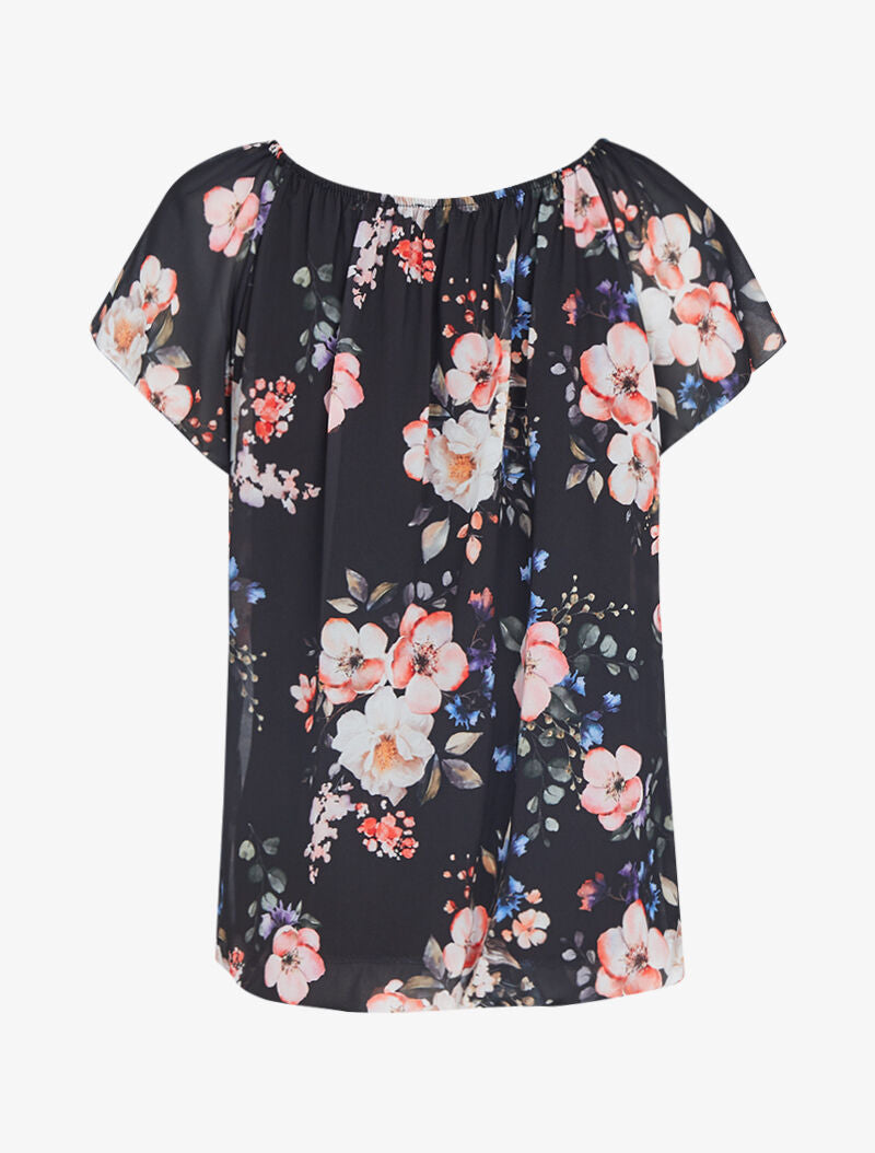 Top fleuri coupe boule - noir - 2