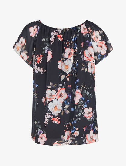 Top fleuri coupe boule - noir - 2