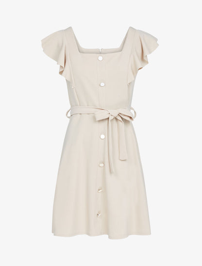 Robe patineuse à boutons contrastants - beige - 1