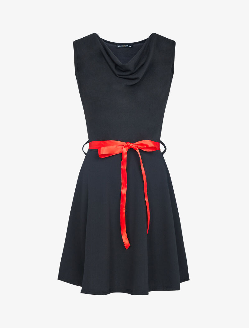 Robe bi matière à col bénitier - noir - 1