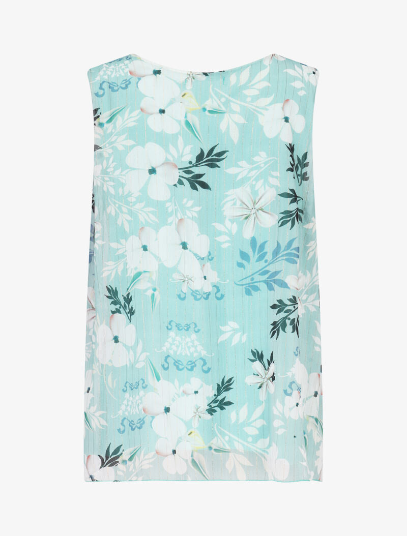 Top fleuri à liserés irisés - vert d&