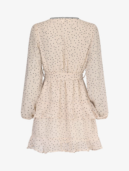 Robe courte à volants superposés imprimé pois - beige - 2