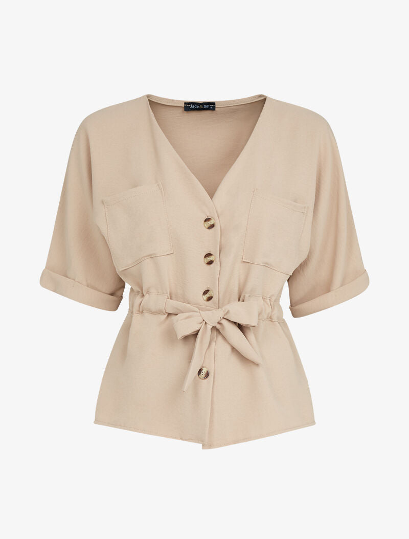 Top péplum à boutonnière - camel - 1