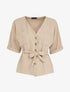 Top péplum à boutonnière - camel - 1