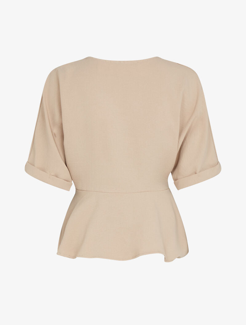 Top péplum à boutonnière - camel - 2