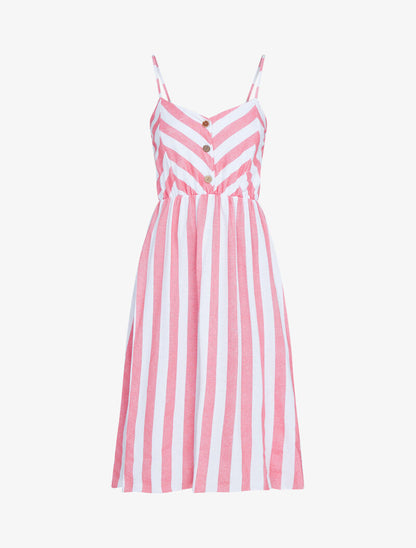 Robe rayée à buste boutonné - rouge - 3